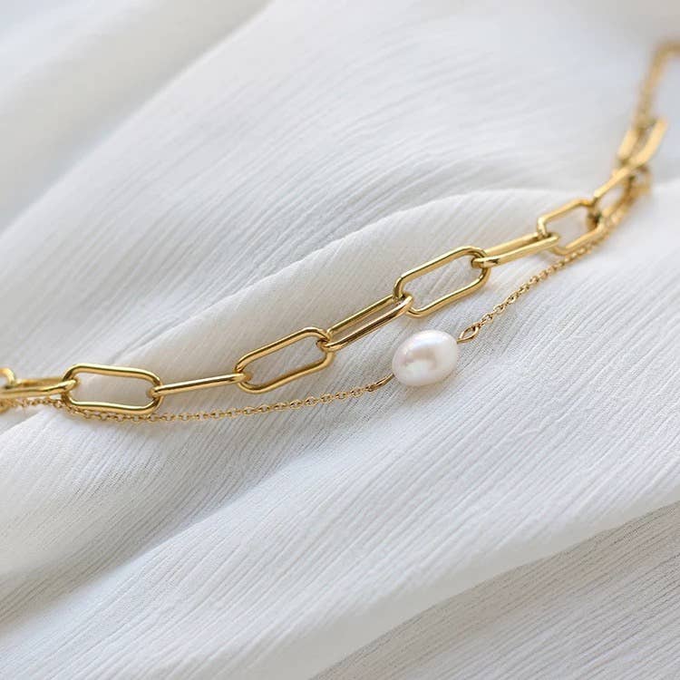 Chain And Pearl Duo Bracelet
