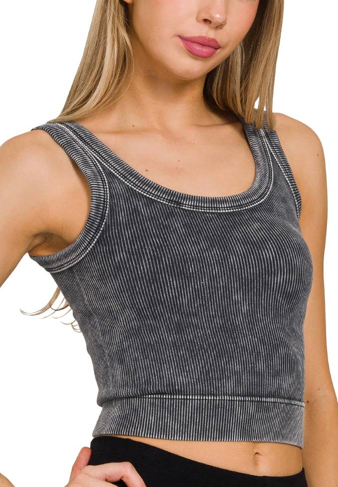 Washed Ribbed Cropped Scoop Neck Tank Top