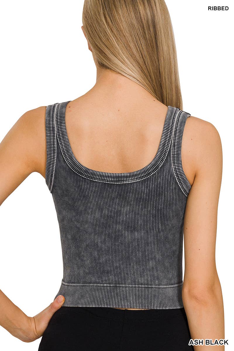 Washed Ribbed Cropped Scoop Neck Tank Top