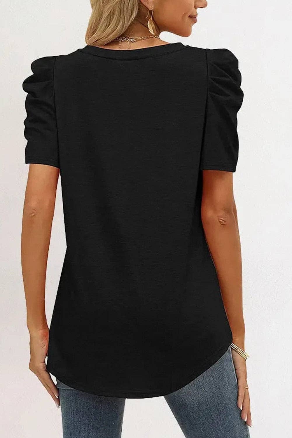 Puff Sleeve V-Neck T-Shirt