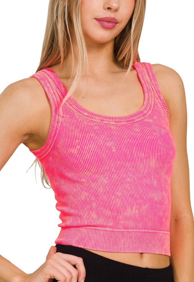 Washed Ribbed Cropped Scoop Neck Tank Top