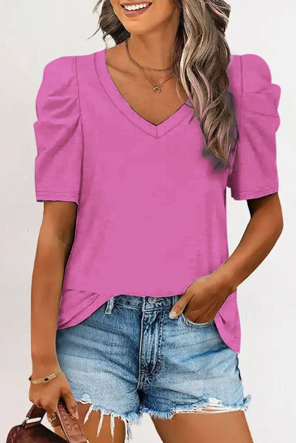 Puff Sleeve V-Neck T-Shirt