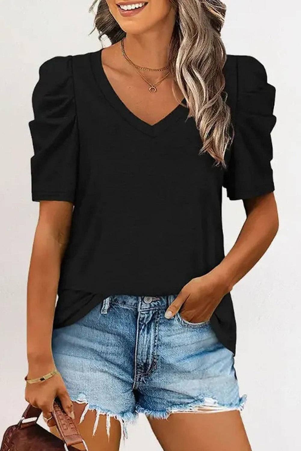 Puff Sleeve V-Neck T-Shirt