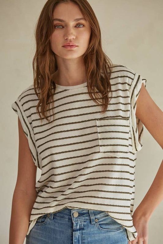 Striped Round Neck Sleeveless Top