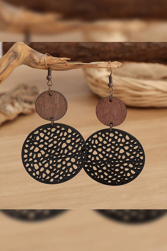 Hollow Out Round Wooden Earrings